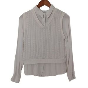 KIRIOUS LOS Angeles White Cable Knit Sweater Vest Academia Collared Shirt Top